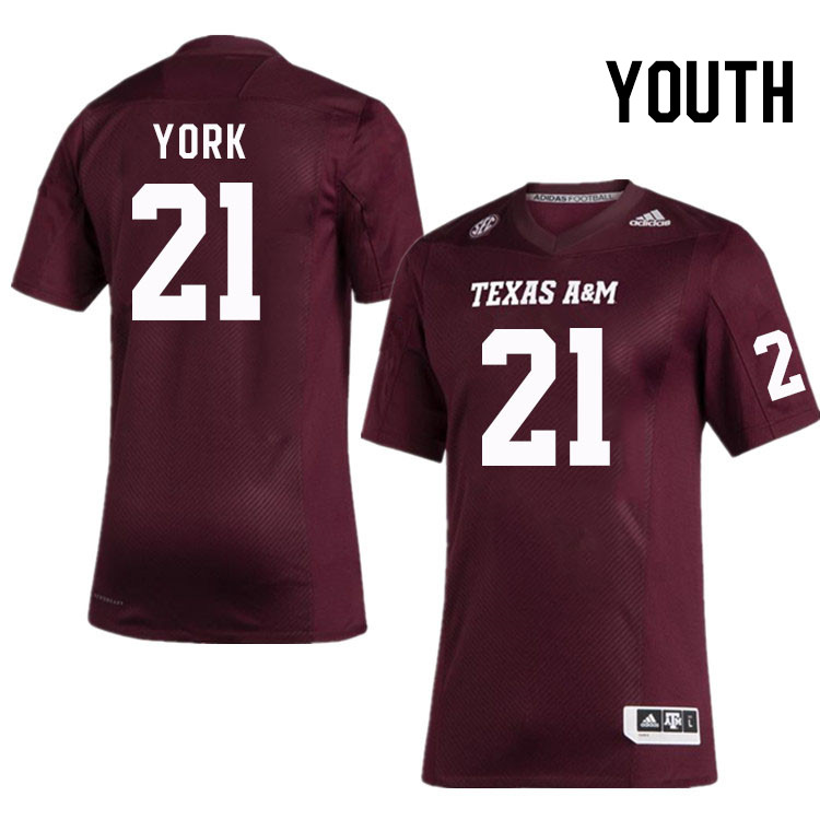 Youth #21 Taurean York Texas A&M Aggies College Football Jerseys Stitched Sale-Maroon
